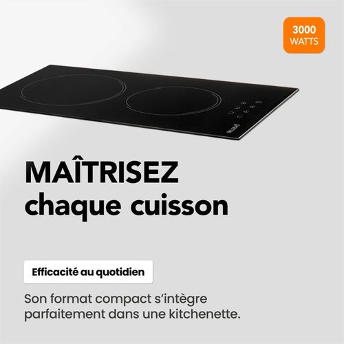 Btv2z-f03vnoc - Plaque Vitrocéramique 2 Foyers 3000w - Minuteur, Commande Tactile