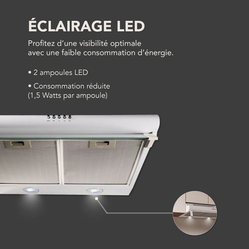 Beldeko Hotte Casquette 60 Cm Blanc 240 M3/h + 2 Filtres - Marque Française