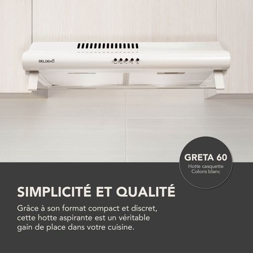 Beldeko Hotte Casquette 60 Cm Blanc 240 M3/h + 2 Filtres - Marque Française