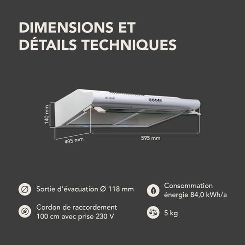 Beldeko Hotte Casquette 60 Cm Blanc 240 M3/h + 2 Filtres - Marque Française