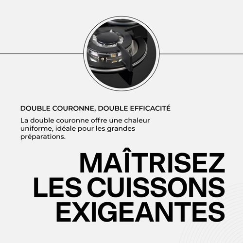 Table De Cuisson Encastrable Gaz - 4 Foyers - Double Couronne - 7800w - Verre Noir - Tg4v-125