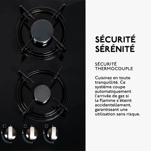 Tg3v-149 - Plaque De Cuisson Gaz Verre Noir 3 Foyers -  Gaz Ville Et Bouteille
