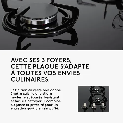 Tg3v-149 - Plaque De Cuisson Gaz Verre Noir 3 Foyers -  Gaz Ville Et Bouteille