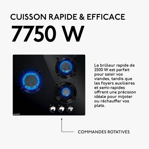 Tg3v-149 - Plaque De Cuisson Gaz Verre Noir 3 Foyers -  Gaz Ville Et Bouteille