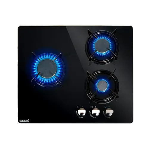 Tg3v-149 - Plaque De Cuisson Gaz Verre Noir 3 Foyers -  Gaz Ville Et Bouteille