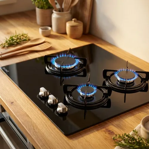 Tg3v-149 - Plaque De Cuisson Gaz Verre Noir 3 Foyers -  Gaz Ville Et Bouteille