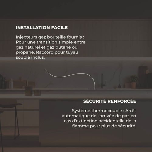 Tg3v-148 - Plaque De Cuisson Gaz Verre Noir 3 Foyers - Gaz Ville Et Bouteille - Grilles En Fonte