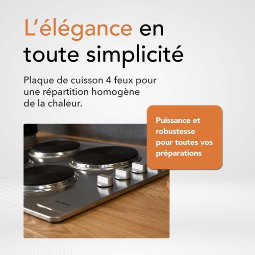 Plaque De Cuisson Électrique Fonte 4 Feux Encastrable, 4 Foyers, 5500 W, Boutons Rotatifs,