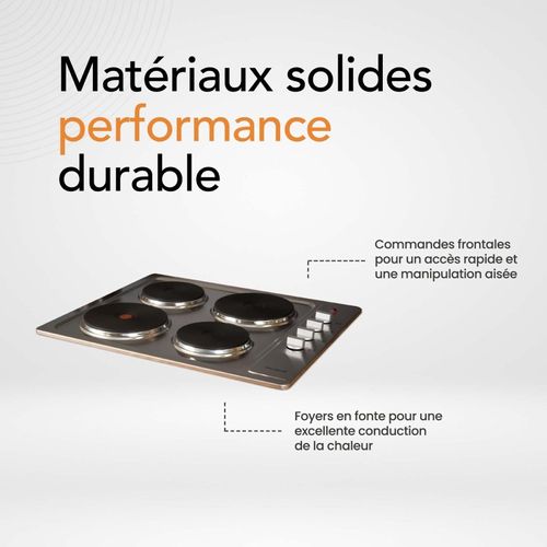 Plaque De Cuisson Électrique Fonte 4 Feux Encastrable, 4 Foyers, 5500 W, Boutons Rotatifs,
