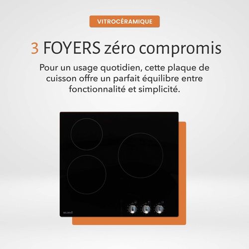 Plaque De Cuisson Vitrocéramique 3 Foyers - 5200w - Commandes Par Manettes - Boutons Encastrable Con