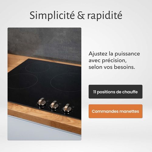 Plaque De Cuisson Vitrocéramique 3 Foyers - 5200w - Commandes Par Manettes - Boutons Encastrable Con