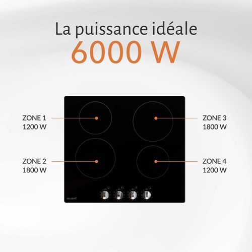 Beldeko - Plaque De Cuisson Vitrocéramique 4 Foyers Encastrable Avec Boutons De Contrôle - 6000w