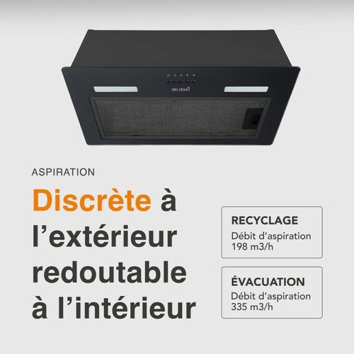 Hotte Encastrable - Groupe Filtrant Noir 52 Cm - 335 M3/h - Evacuation Ou Recyclage - Filtres à Char