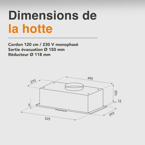 Hotte Encastrable - Groupe Filtrant Noir 52 Cm - 335 M3/h - Evacuation Ou Recyclage - Filtres à Char