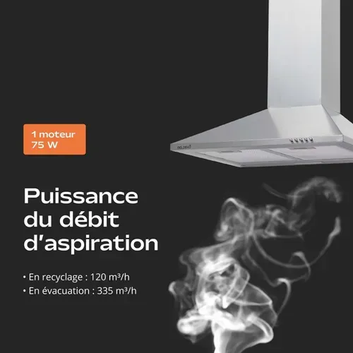 Hotte De Cuisine Décorative Inox 60cm - Pyramide 338 M3/h - Evacuation Ou Recyclage