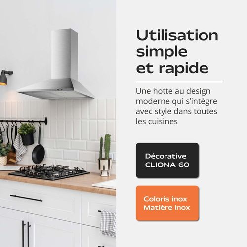 Hotte De Cuisine Décorative Inox 60cm - Pyramide 338 M3/h - Evacuation Ou Recyclage