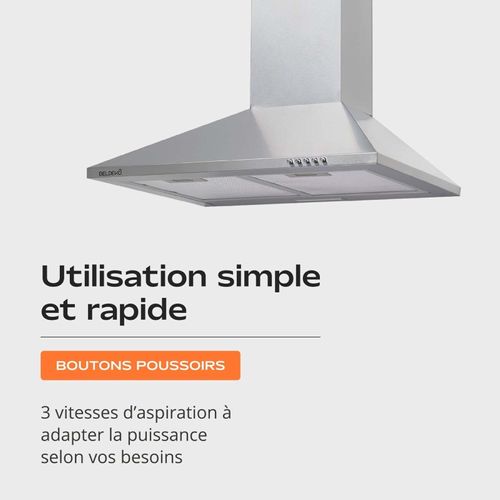 Hotte De Cuisine Décorative Inox 60cm - Pyramide 338 M3/h - Evacuation Ou Recyclage