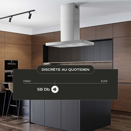 Hotte Îlot Aspirante 90 Cm Inox - Débit 553 M3/h - 3 Vitesses