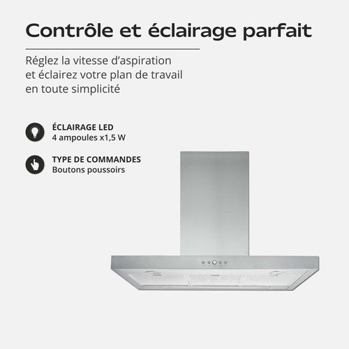 Hotte Îlot Aspirante 90 Cm Inox - Débit 553 M3/h - 3 Vitesses