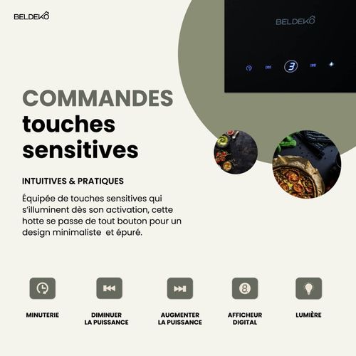 Beldeko Hotte Inclinée Noir 60 Cm 455 M3/h - Hotte Silencieuse - Recyclage Ou Evacuation