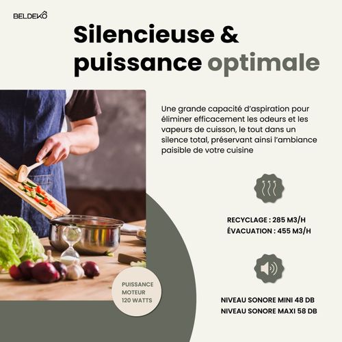 Beldeko Hotte Inclinée Noir 60 Cm 455 M3/h - Hotte Silencieuse - Recyclage Ou Evacuation