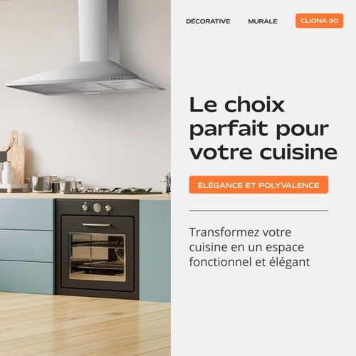 Beldeko Hotte Murale 90 Cm Inox 338 M3/h évac/recyclage - Marque Française