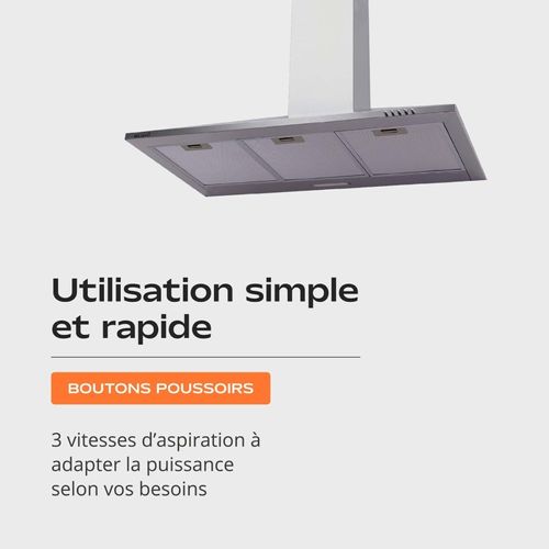 Beldeko Hotte Murale 90 Cm Inox 338 M3/h évac/recyclage - Marque Française