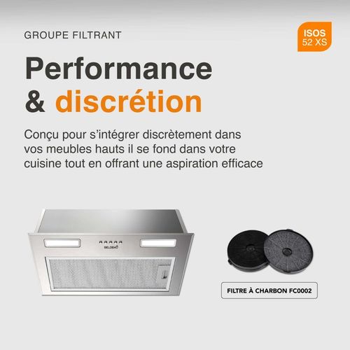 Hotte Encastrable - Groupe Filtrant Inox 52 Cm - 335 M3/h - Evacuation Ou Recyclage - Filtres à Char