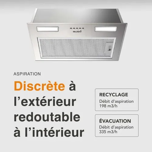 Hotte Encastrable - Groupe Filtrant Inox 52 Cm - 335 M3/h - Evacuation Ou Recyclage - Filtres à Char