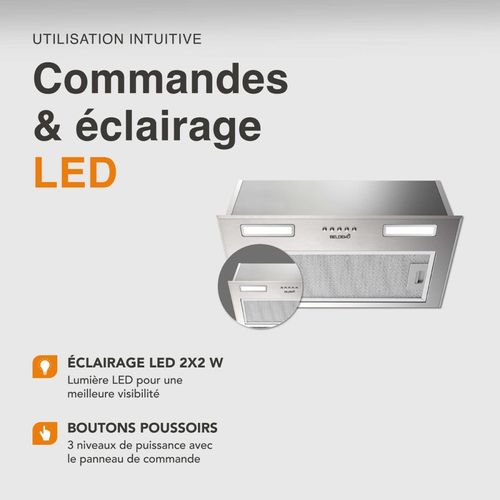 Hotte Encastrable - Groupe Filtrant Inox 52 Cm - 335 M3/h - Evacuation Ou Recyclage - Filtres à Char