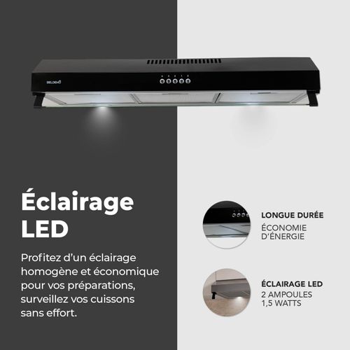 Beldeko - Hotte Casquette / Visière Rivage 90 Cm - Noir - Double Moteur - 200w - 438 M3/h