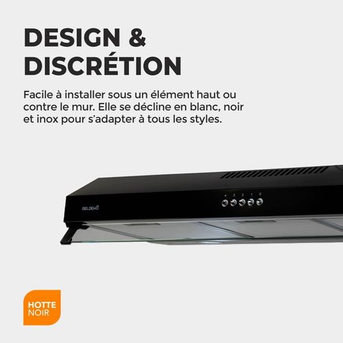 Beldeko - Hotte Casquette / Visière Rivage 90 Cm - Noir - Double Moteur - 200w - 438 M3/h