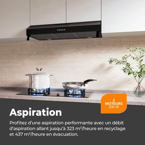 Beldeko - Hotte Casquette / Visière Rivage 90 Cm - Noir - Double Moteur - 200w - 438 M3/h