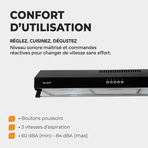 Beldeko - Hotte Casquette / Visière Rivage 90 Cm - Noir - Double Moteur - 200w - 438 M3/h