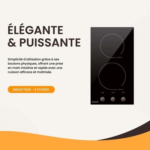 Beldeko Plaque Induction 2 Feux Encastrable - 3600w - Commandes Manettes - Minuteur Sécurité Enfant