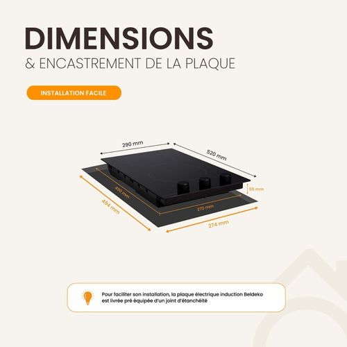 Beldeko Plaque Induction 2 Feux Encastrable - 3600w - Commandes Manettes - Minuteur Sécurité Enfant