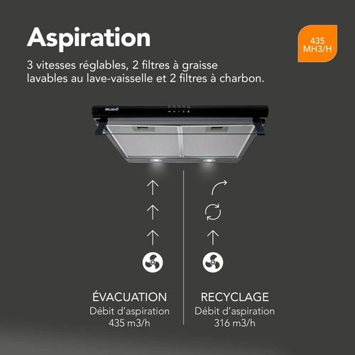 Beldeko Hotte Casquette 60 Cm Noir 435 M3/h 200w - Marque Française