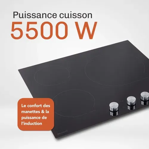 Beldeko Plaque à Induction 59 Cm - 3 Foyers, 5500 W, Commandes Par Manettes