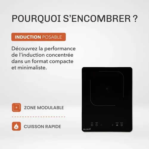 Plaque à Induction Portable 1 Feu 2100w - 9 Niveaux De Puissance - Minuteur 99 Min - Sécurité Enfant