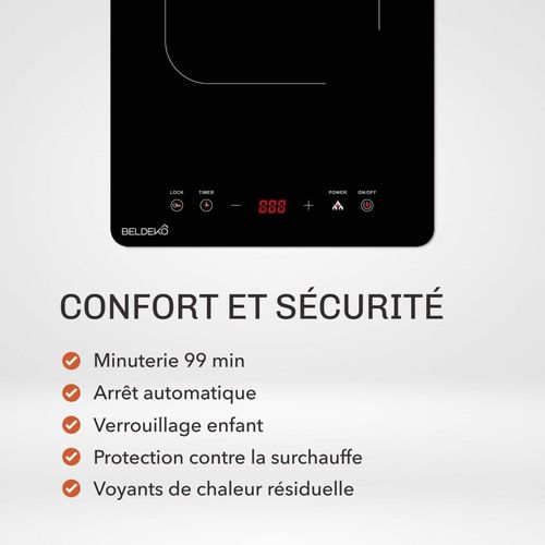 Plaque à Induction Portable 1 Feu 2100w - 9 Niveaux De Puissance - Minuteur 99 Min - Sécurité Enfant