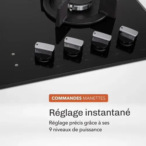 Plaque De Cuisson Mixte Gaz Et Vitrocéramique 4 Foyers - Double Couronne - 8200 W - Manettes