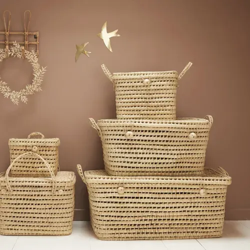 Malle De Rangement Feuille De Palmier - 80 Cm - Naturel
