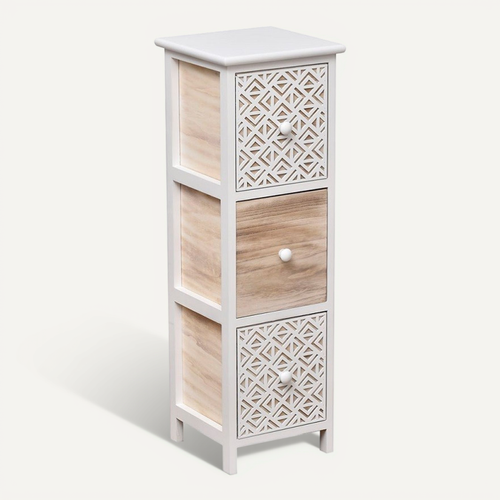 Meuble Carré 3 Tiroirs Séri Bois Blanc Et Décor