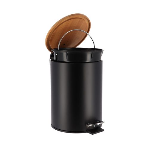 Poubelle métal  Noir/bois vue détaillée