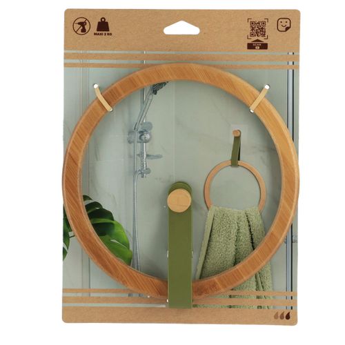 Porte-serviette En Bambou Avec Lanière Vert Kaki En Simili Cuir