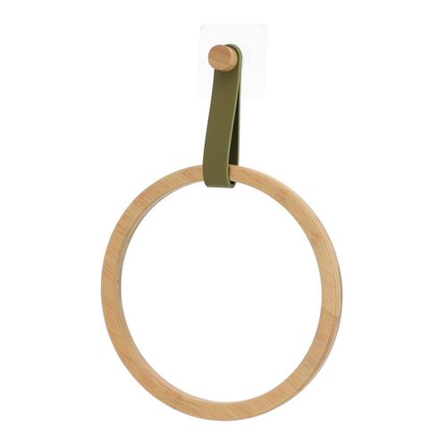 Porte-serviette En Bambou Avec Lanière Vert Kaki En Simili Cuir