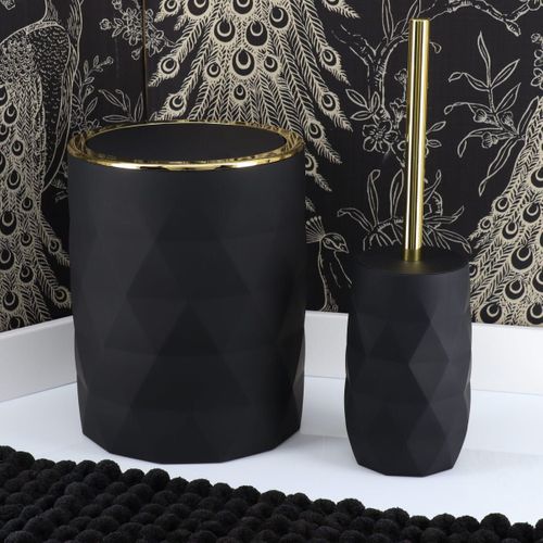 Poubelle De Salle De Bain 6l Avec Couvercle à Bascule - Déco Diamant Noir Et Doré