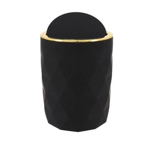Poubelle De Salle De Bain 6l Avec Couvercle à Bascule - Déco Diamant Noir Et Doré