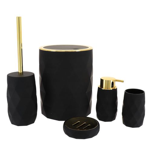 Poubelle De Salle De Bain 6l Avec Couvercle à Bascule - Déco Diamant Noir Et Doré