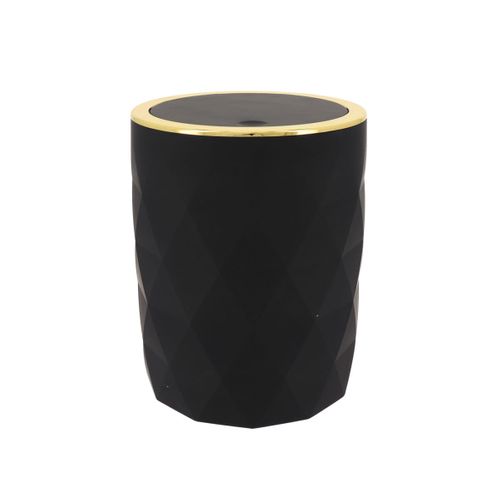 Poubelle De Salle De Bain 6l Avec Couvercle à Bascule - Déco Diamant Noir Et Doré
